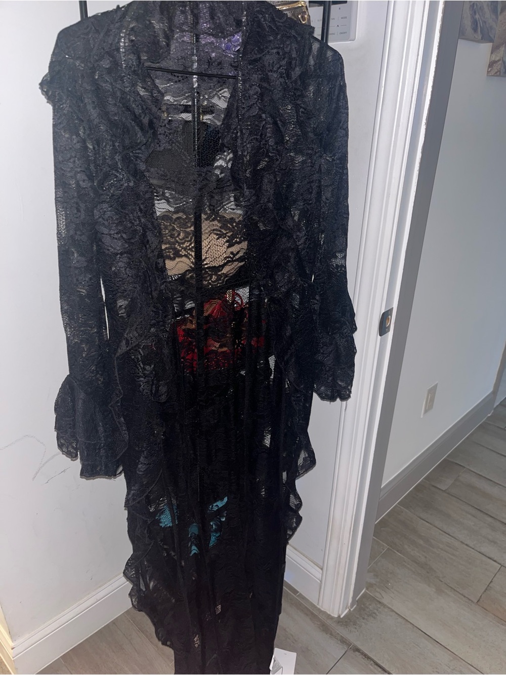 SHEIN Black Lace Longline Tie-Front Tunic - Picture 2 of 2